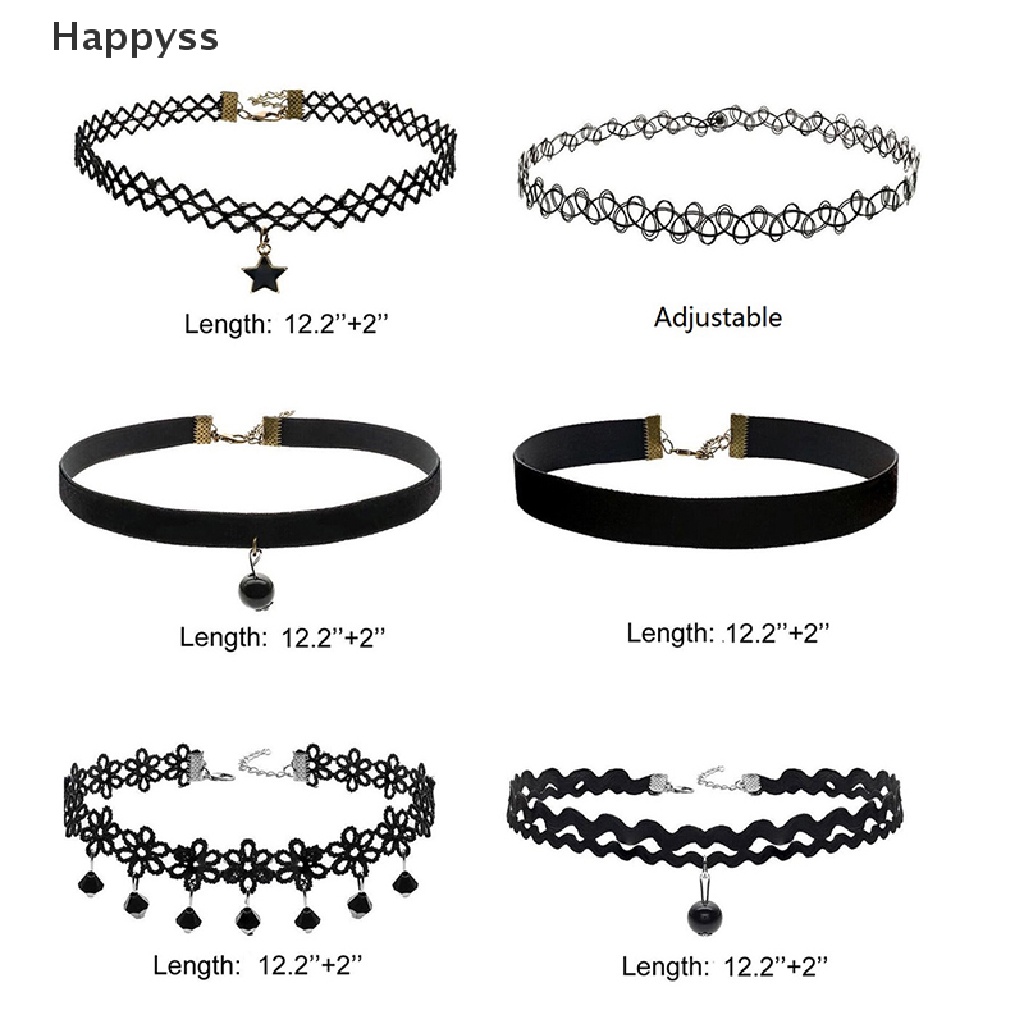 Set 6 Vòng Cổ Choker Dây Nhung Đen Hình Xăm Cá Tính