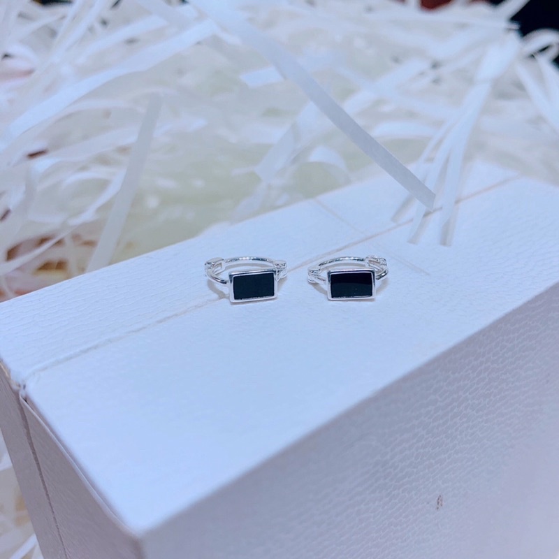 Bông tai bạc khoen tròn chữ nhật màu đen bạc 925 Minh Tâm Jewelry