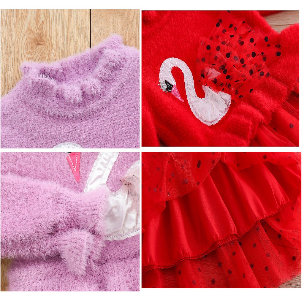 Váy công chúa thân len phối thiên nga cho bé gái lớn size 15-35kg