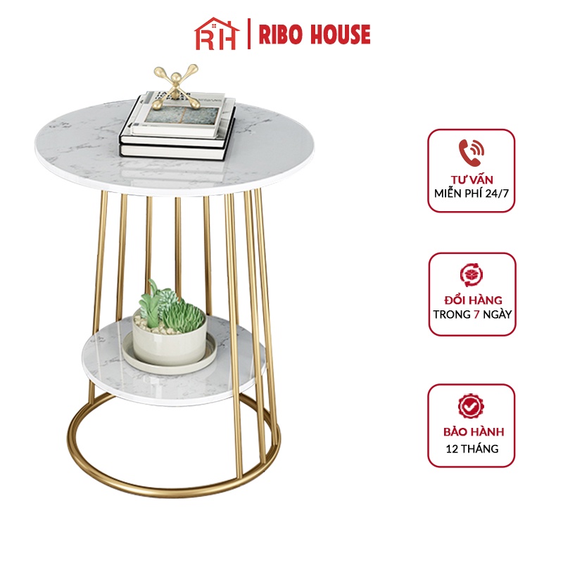 Bàn trà sofa RIBO HOUSE mặt đá khung sắt sơn tĩnh điện mẫu 3 bàn decor nội thất phòng khách cafe ban công RIBO50