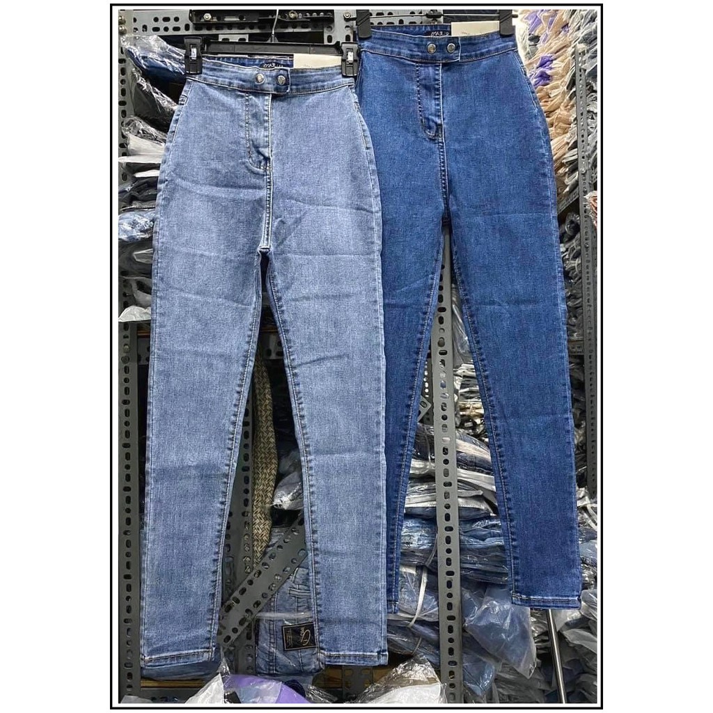 Quần Jean Nữ Lưng Cao ĐAI TRƠN + 2 CÚC GÀI NGANG mẫu mới nhất siêu hot chất jean giãn tốt omb-76