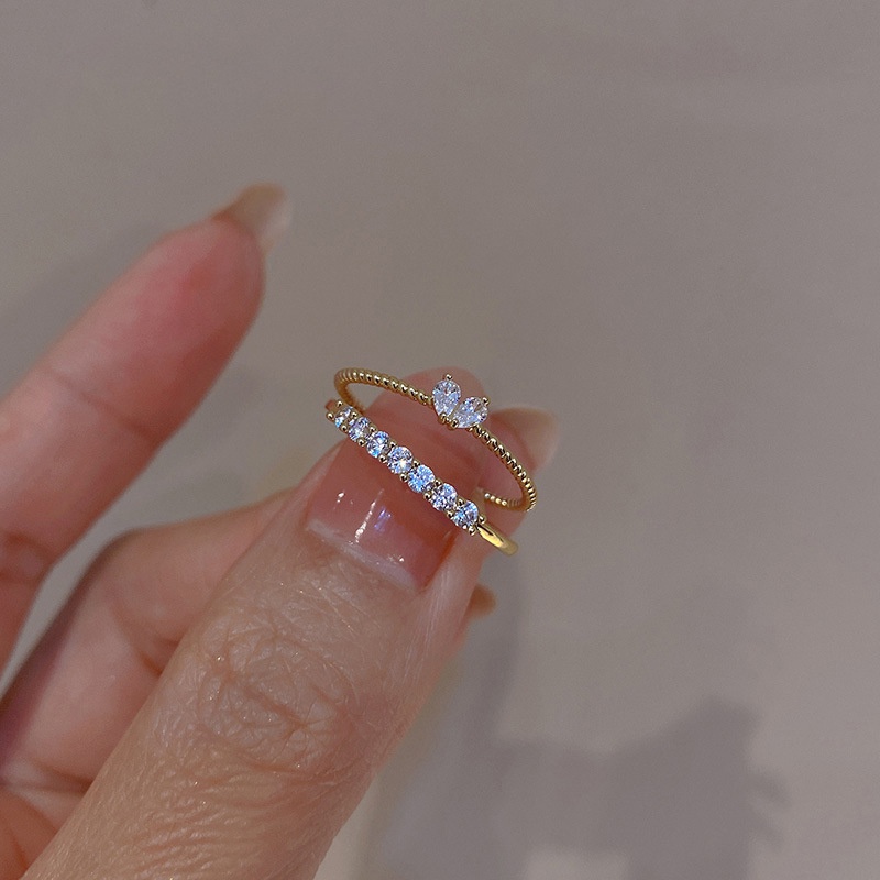 Nhẫn Hở Mạ Vàng 14K Đính Đá Zircon Hình Trái Tim Đơn Giản Phong Cách Hàn Quốc