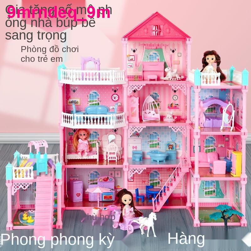 Ngôi nhà vui chơi cho trẻ em Barbie Biệt thự lắp ráp búp bê Bộ mô phỏng Công chúa Lâu đài Cô gái Hộp quà sinh n