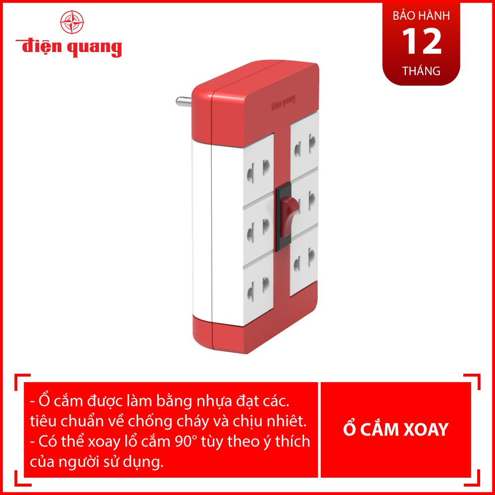 Ổ cắm xoay 90º Điện Quang ĐQ ESK RT 6 (6 lỗ)