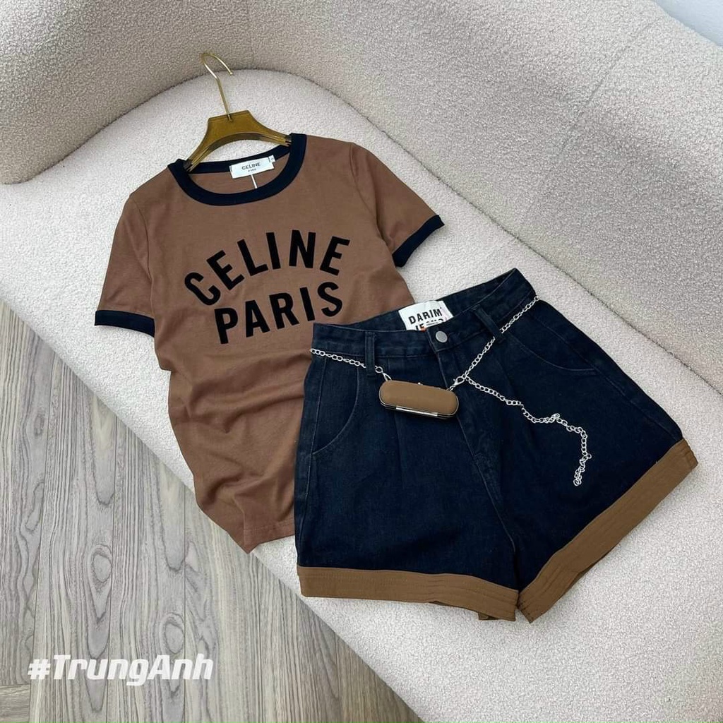 Quần đùi jean nữ denim hot ống xoè viền màu ko kèm nịt nhe