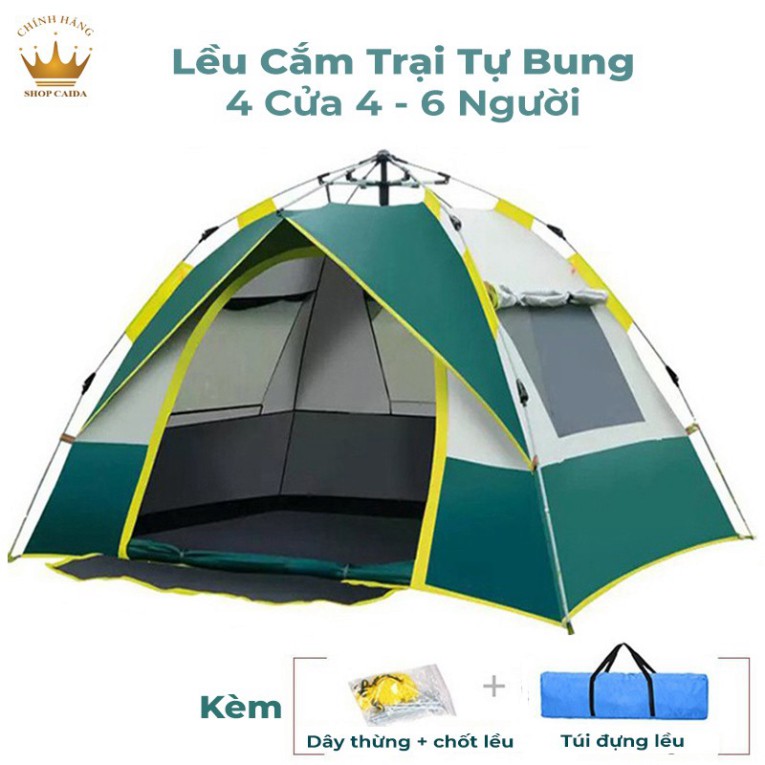 Lều cắm trại dã ngoại tự bung 4-5 người 2 cửa 2 lớp thông thoáng Kityy