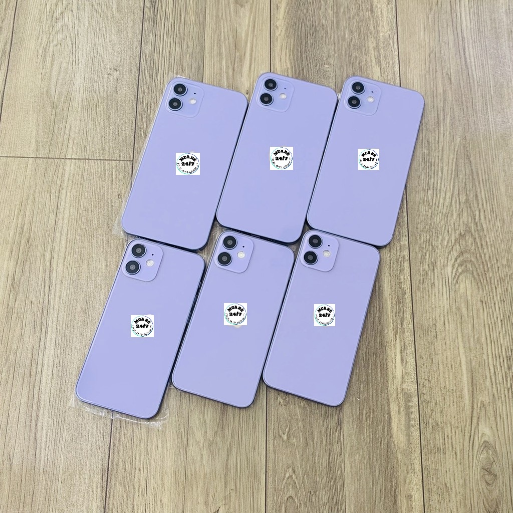 Mô hình ip 12 và 12 mini với tông màu tím mộng mơ dùng để trưng bày
