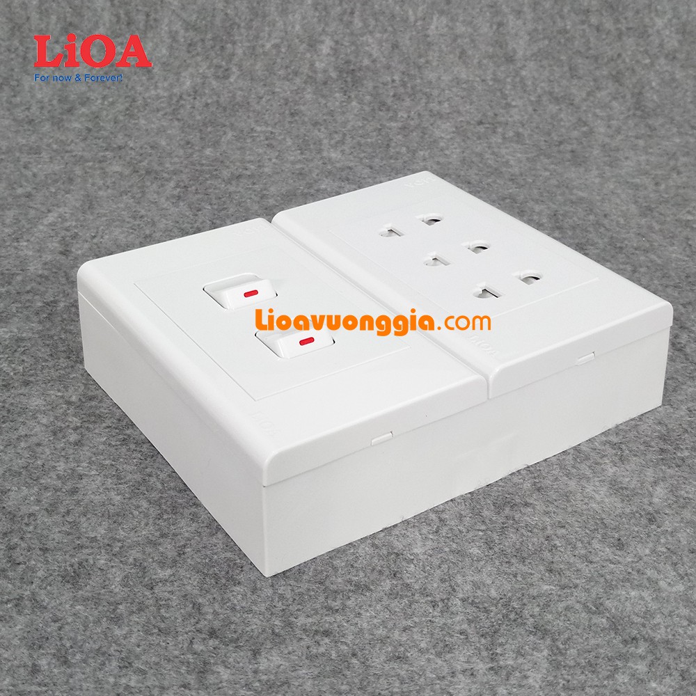 Combo ổ cắm điện ba 2 chấu LiOA 16A 3520W + 2 công tắc điện - Lắp nổi