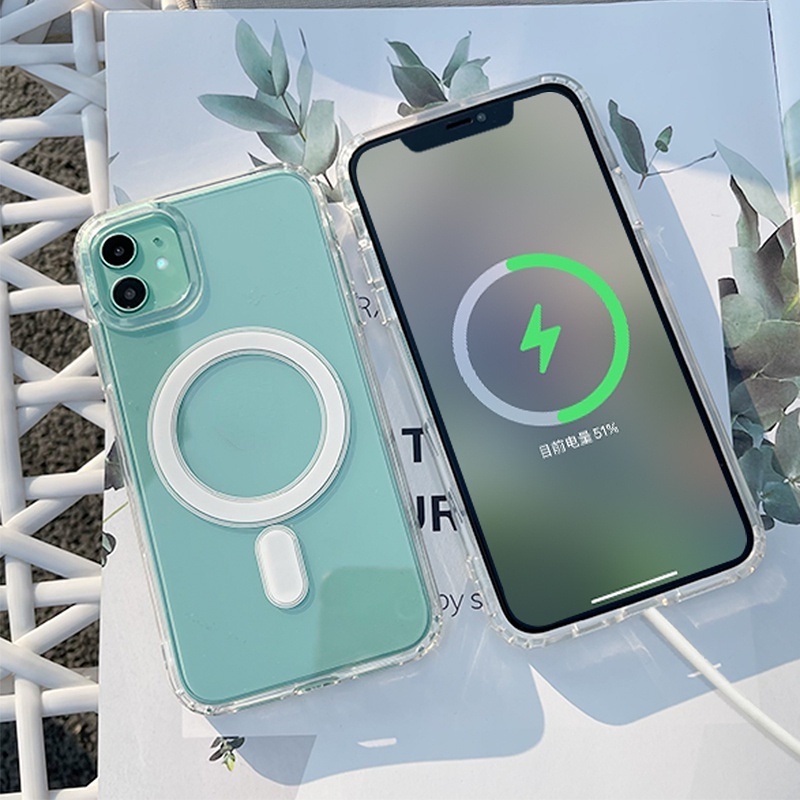 Ốp Lưng Trong Suốt  Magnetic Case Hỗ Trợ Sạc Không Dây Từ Tính Túi Khí Chống Va Đập Bảo Vệ Camera Cho for Ip 14Pro Max13 Pro Max 12 11