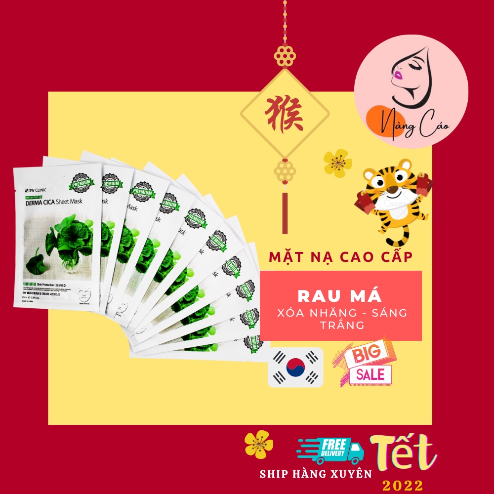 Combo 10 Miếng Mặt nạ Rau Má giảm thâm mụn 3W Clinic Essential Up Derma Cica Sheet Mask 25ml x 10