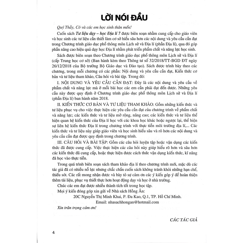 Sách - Tư Liệu Dạy - Học Địa Lí 7 (Theo Chương Trình GDPT Mới)