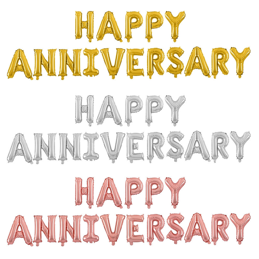Bong bóng lá nhôm 16 inch hình chữ Happy Anniversary trang trí tiệc cưới