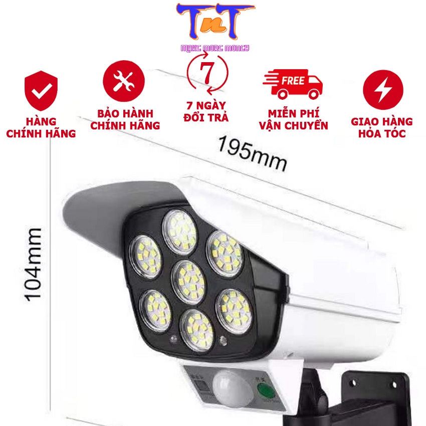 Đèn led giả camera năng lượng mặt trời 7 bóng led cảm biến sáng tối điều khiển bằng remote 3 chế độ siêu sáng chống nước