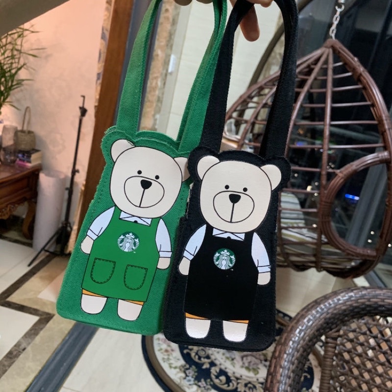 Túi quai vải đựng xách bình li nước gấu starbuck
