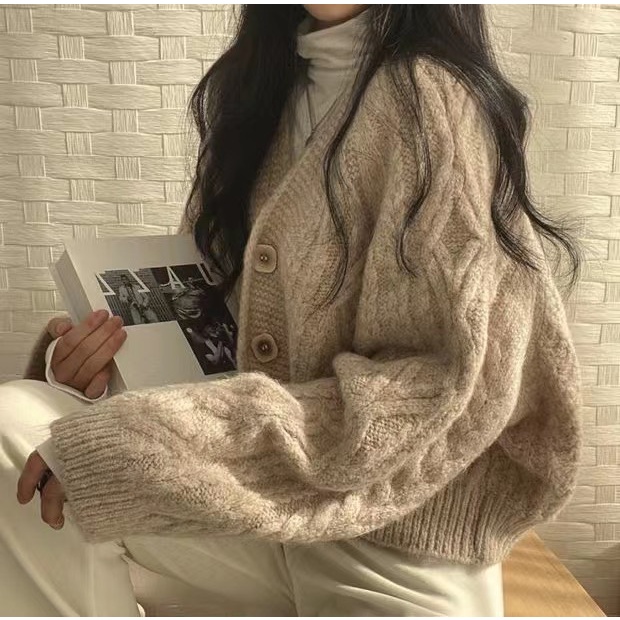 Áo len cardigan vặn thừng, Áo len nữ Hàn Quốc