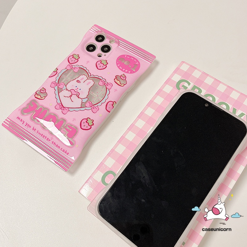 Ốp Điện Thoại Dẻo Họa Tiết Chú Thỏ &amp; Dâu Tây Cho iPhone 11 14 12 13 Pro Max 8 7 6 6s 14 Plus XR X Xs Max SE 2020