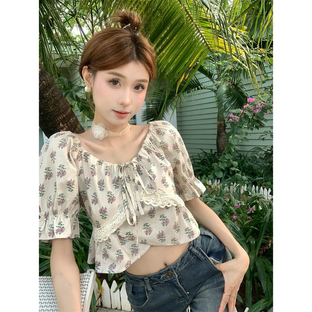 Áo Kiểu Phối Ren Họa Tiết Hoa Phong Cách Pháp  tao bao