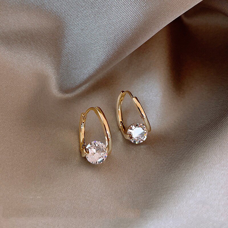 Khuyên tai kim loại đính đá zircon lấp lánh sang trọng cho nữ