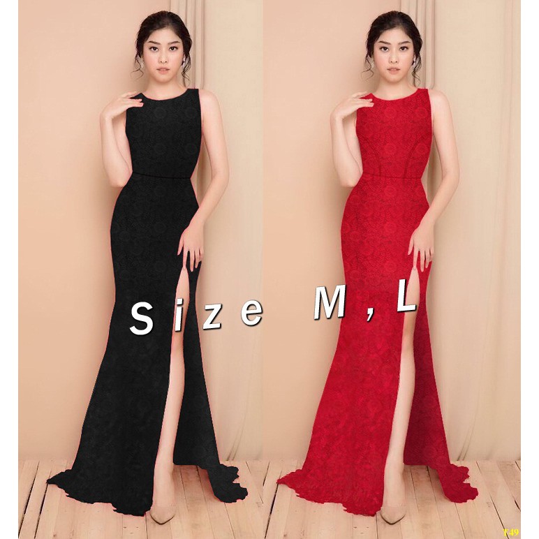 Đầm Dạ Hội Ren Xẻ Tà Sang Trọng