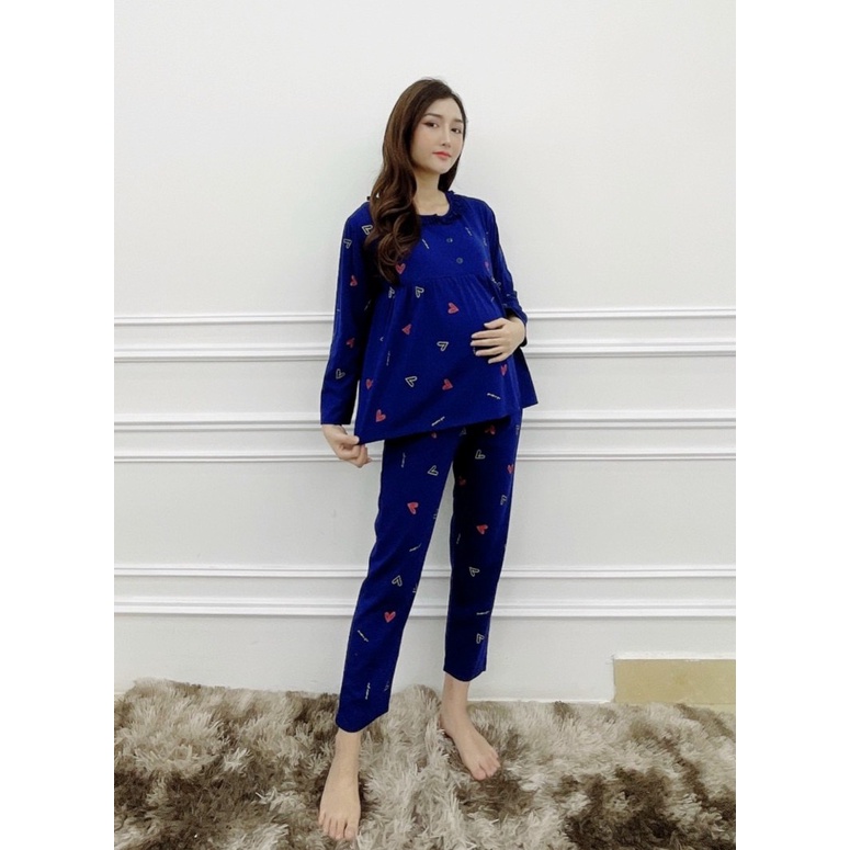 Bộ Pyjjama mặc nhà Bầu &amp; Sau sinh có chun chỉnh bụng B12 (Xanh, Hồng)