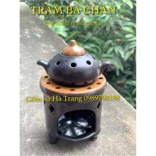Trầm ba chân đốt nến xông trầm hương tinh dầu gốm sứ Bát Tràng 