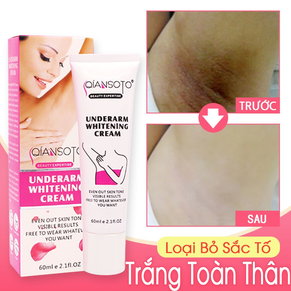 QIANSOTO Kem Làm Trắng Da Nách Giảm Thâm Đầu Gối Mông Bikini Khử Mùi Hôi Dưỡng Trắng Da 60g