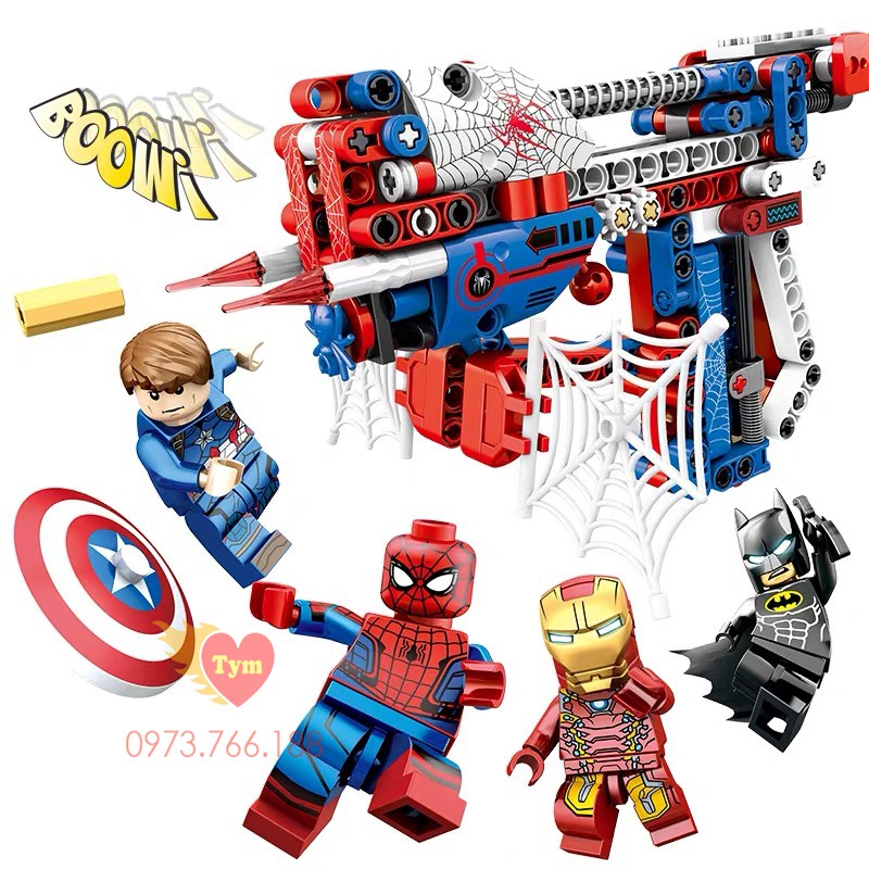 lắp ráp Lego Súng đồ chơi Của Batman Ironman Captain America Người nhện marvel ( cada lục bạc ) Xếp hình cho bé trai