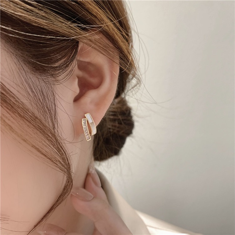 Khuyên tai vòng đôi bằng bạc 925 đính đá zircon tinh tế sang trọng phong cách Hàn Quốc