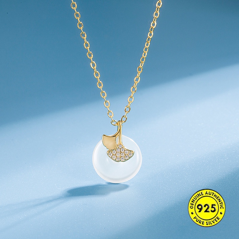 Vòng cổ Mạ Vàng 18K Mặt Hình Lá Đính Hạt Ngọc Bích