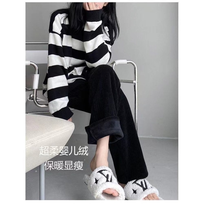 Quần nhung ống rộng lưng cao cho nữ