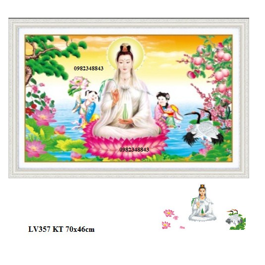 Tranh đính đá phật quan âm KT:70x46cm, tranh gắn đá chưa gắn .