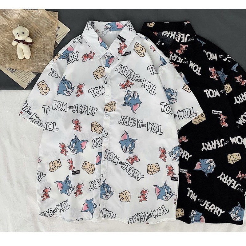 áo sơ mi nữ unisex in hoạt tiết hoạt hình tom and jerry