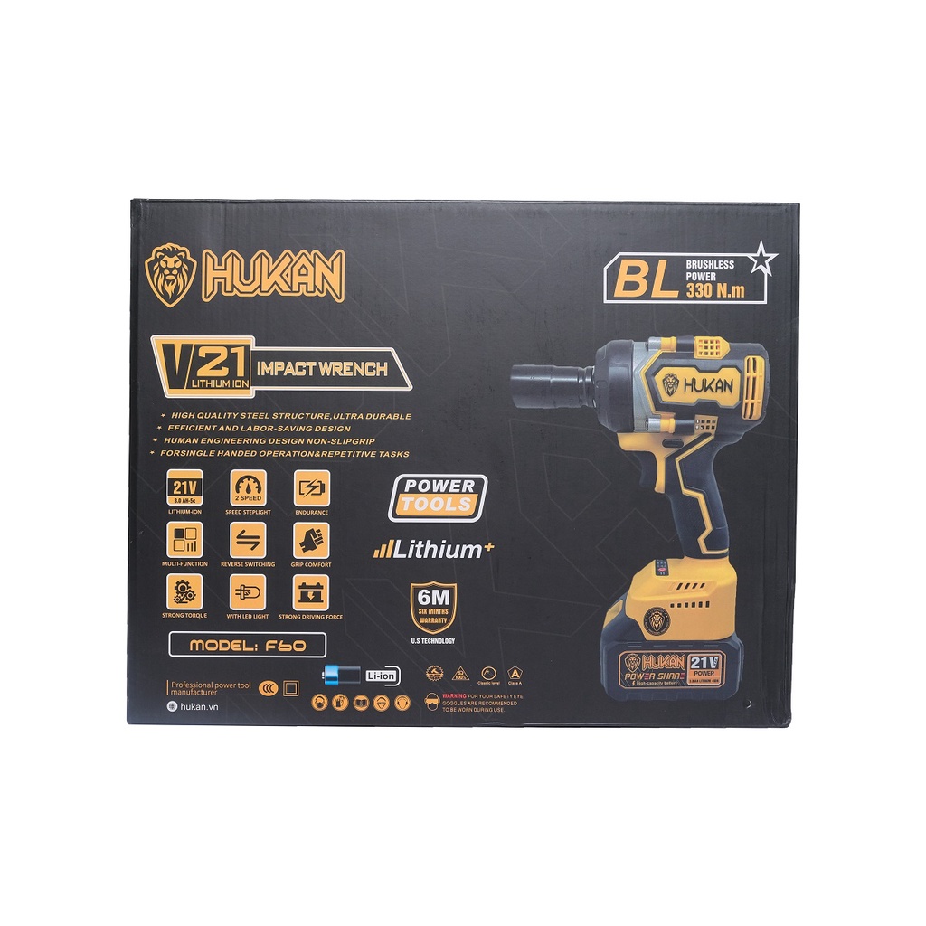 Máy mở bulong pin HUKAN F60 lực siết 330n | máy siết bulong , bắn vít,không chổi than, đầu 2 trong 1 ,bảo hành 12 tháng