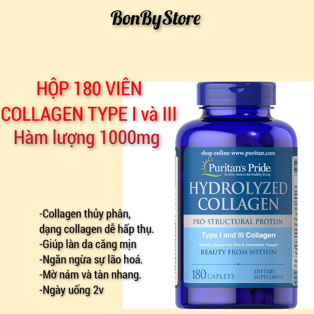 (Bill Hãng) COLLAGEN THỦY PHÂN HYDROLYZED COLLAGEN 1000mg PURITAN'SPRIDE -180V