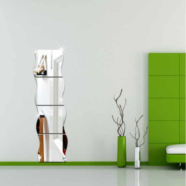 3-4 Gương dán đa năng lượn sóng GS27 27x28cm nét căng 1mm Trang trí phòng khách, phòng ngủ