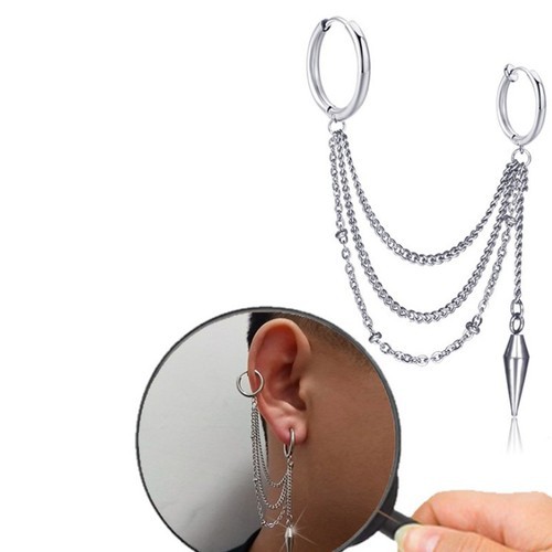 Bông Tai Nam Nữ Tua Rua Đã Bấm Hay Chưa Bấm Tai Đều Đeo Được Titan Ko Đen TT 2317 - 1 Cái