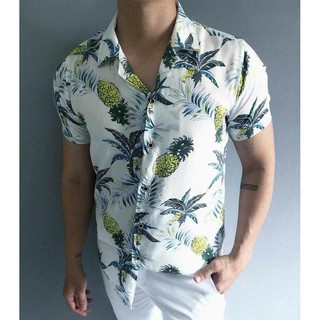 Áo sơ mi hawaii dứa trắng siêu CHẤT
