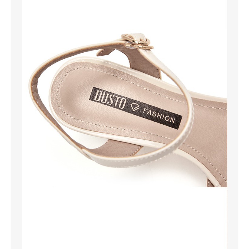Sandal quai chéo Dusto, da bóng, gót nhọn cao 7cm