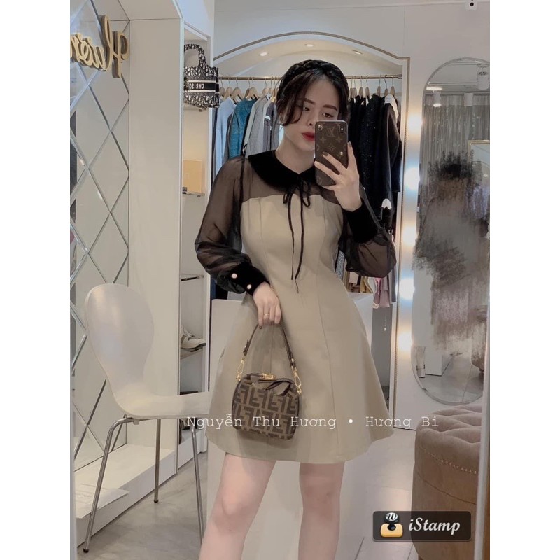 RẺ VÔ ĐỊCH Đầm Dự Tiệc Nữ Tiểu Thư Phối Tay Voan Tơ Siêu Xinh, Váy Nữ Thiết Kế Thu Đông