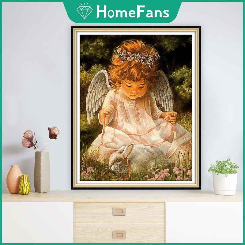 Bộ Tranh Đính Đá 5D Tự Làm 30x40cm / 40x50cm Hình Thiên Thần Đáng Yêu