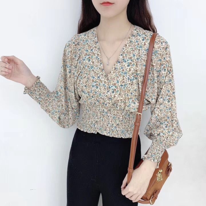 Áo hoa cổ xéo Quảng châu