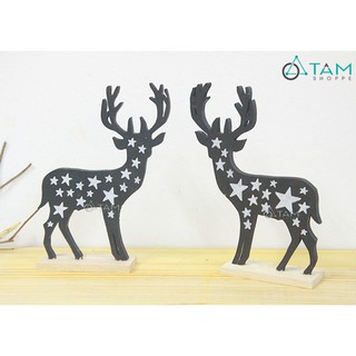 Con tuần lộc gỗ trang trí họa tiết sao