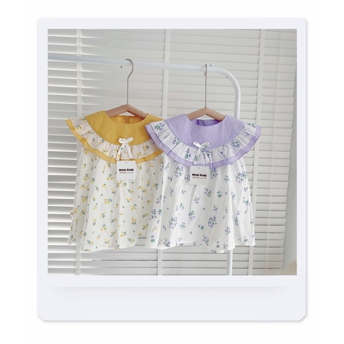 Váy hoa nhí cổ bèo vàng tím cho bé gái (9-21kg)