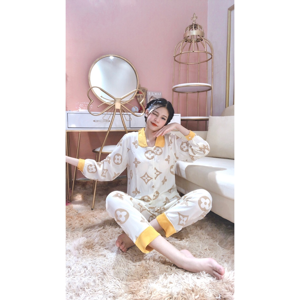 Set pijama nữ cổ sen tay phồng cài cúc - Bộ đồ ngủ quần ống suông kèm áo pyjama dài tay nhiều họa tiết đẹp HOT