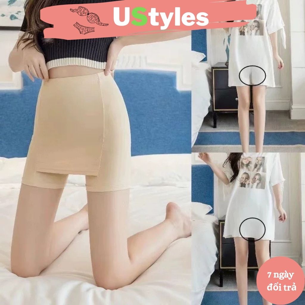Quần mặc trong váy chống lộ co dãn nhiều mềm mịn mát, Quần đùi mặc váy che phủ an toàn 2 lớp 037 thun