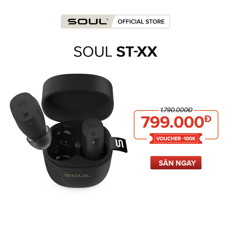 [Voucher SOULM100K Giảm 100K] Tai Nghe True Wireless Soul ST-XX, Cảm Ứng, Chống Nước IPX5,  Nghe Đến 20H - Chính Hãng