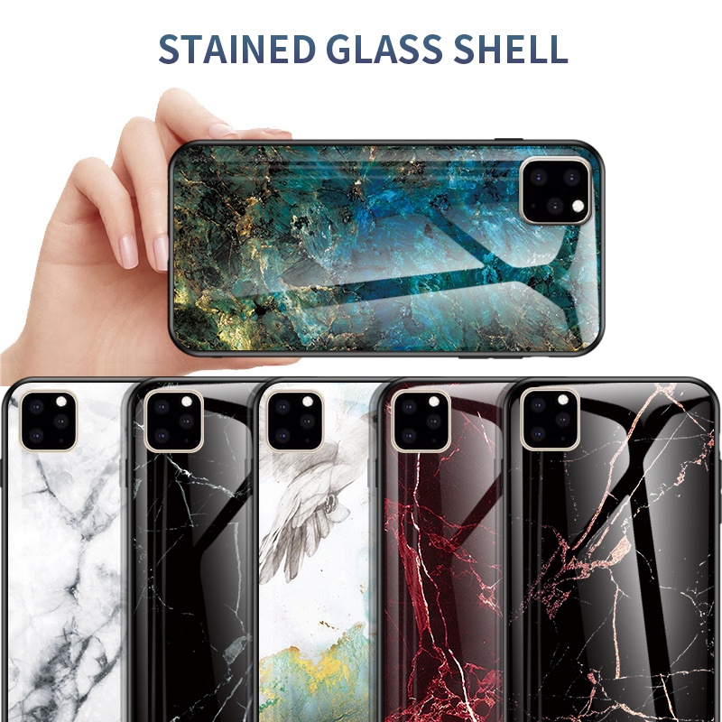 Ốp Điện Thoại Mặt Kính Cường Lực Họa Tiết Đá Hoa Cho iPhone 11 12 13 Pro Max Mini 12Pro 13Pro XS Max 8 7 Plus XR X 6 6S Plus