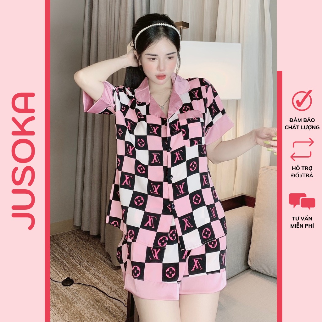Đồ bộ nữ mặc nhà pijama áo cộc quần đùi lụa chất liệu latin cao cấp JUSOKA