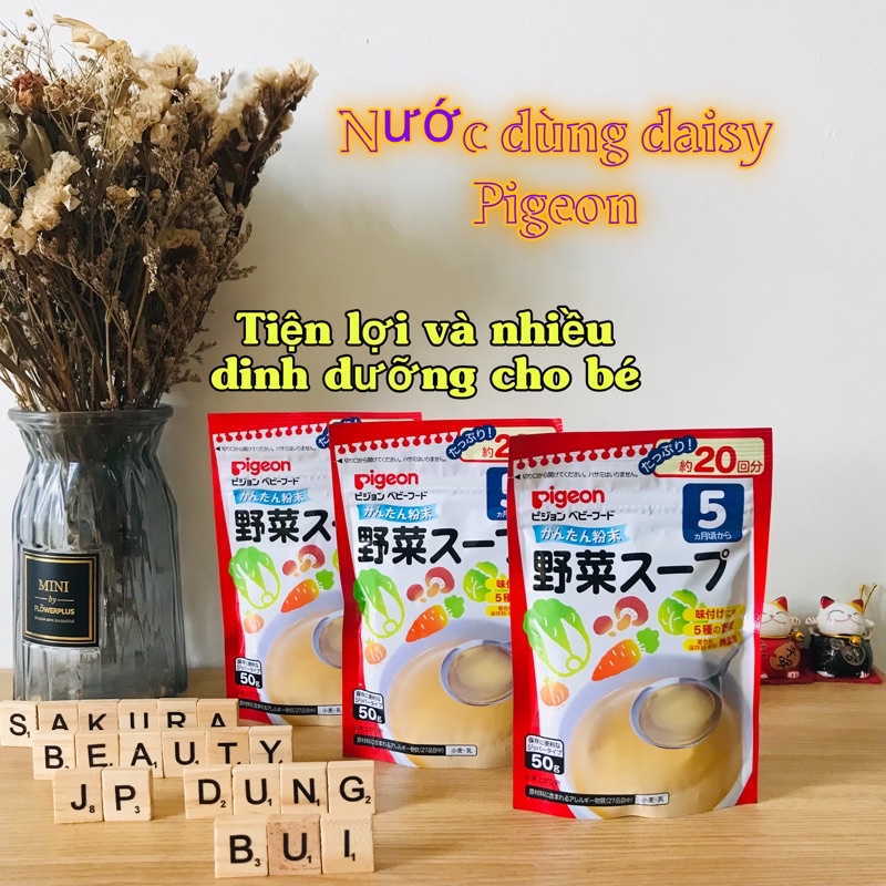 Nước dùng Daisy ăn dặm Pigeon cho bé 5,7 tháng tuổi date T8.2022
