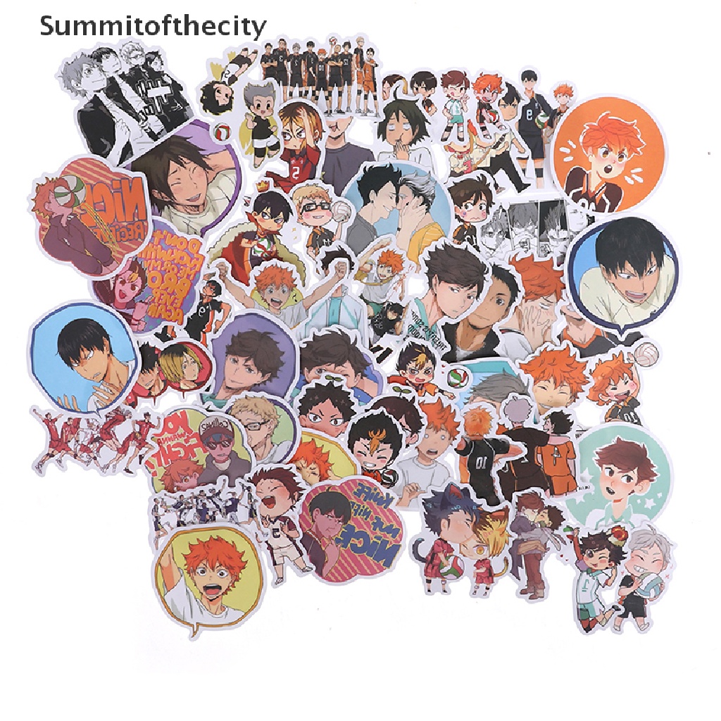 Bộ 50 Miếng Dán PVC Chống Thấm Nước Hình Anime Haikyuu Trang Trí Vali Laptop Ván Trượt DIY